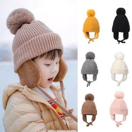 Berets Toddler Hat Washable Solid Colour Ear Cover Design Keep Warm Cashmere Windproof Baby Girl Winter Decoration For Travel