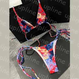 Sexy Bandage Bikini Set Fashion Print Bra Swimwear for Women Summer Three Ponit Swimming Biquinis Hot Spring Bathing Suit