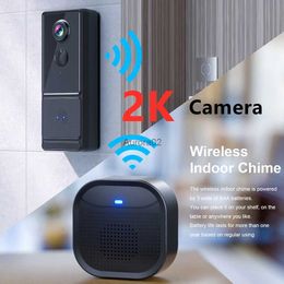 Doorbells 2K Smart Video Doorbell Waterproof Night Vision Home Security 2K FHD Camera Digital Visual Intercom WIFI Door Bell YQ231111
