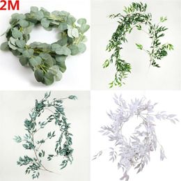 Artificial Fake Eucalyptus Garland Long Leaf Plants Greenery Foliage Willow Plant Green Leaves Home Decor Silk Flower303z