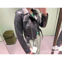 Phome 23 Autumn/winter New Functional Temperament Women's Team Style Triangle Fit Short Motorcycle Jacket Leather Coat