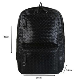 Woven Leather Backpacks Men School Bags Laptop Computer Backpacks Mens Large-capacity PU Travel Bags Men Backpack College Bags 230411