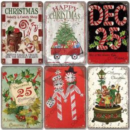 Christmas Decorations Merry Christmas Poster Vintage Metal Tin Signs Cakes Music Box Christmas Tree Metal Plaque Bakery Candy Shop Home Wall DecorL231111