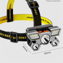 Head lamps Led Five-Head Headlight Led Headlamp Powerful Built-in 18650 Battery Outdoor Camping Fishing Headlight Stepless Dimming P230411