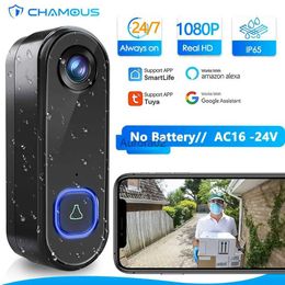 Doorbells TUYA Video Doorbell WiFi Wireless Outdoor Door Bell Camera AC Power 1080P Video Door Phone Waterproof IP65 Alexa Google Home YQ231111