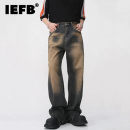 Men's Jeans IEFB Vintage Men's Burrs Jeans Summer Gradient Colour Straight Denim Pants High Street Male Casual Wide Leg Trousers 9A8628 231110