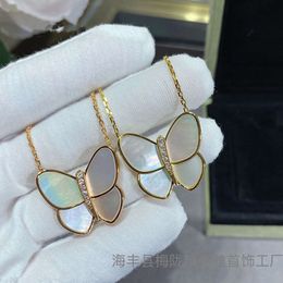 High Version V Big Butterfly Necklace for Women Rose Gold Light White Fritillaria Grey Pendant Autumn and Winter Collar Chain