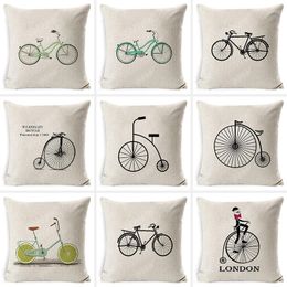 Pillow Ancient Bike Cover Vintage Fashion Cotton Linen Case Sofa Car Decoration 45 45cm