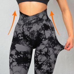 Yoga Outfit Fitness Leggings Women Crossover Pants Mujer Scrunch Butt Legging Workout Booty Gym Seamless 230411
