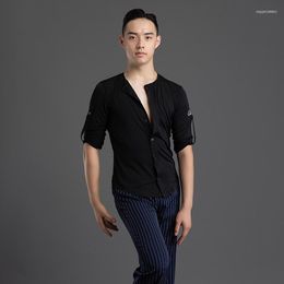 Stage Wear Black Ballroom Dance Shirts Men Modern Dancewear Latin Practice Costume Salsa Clothes Samba Dancing Outfit JL3705