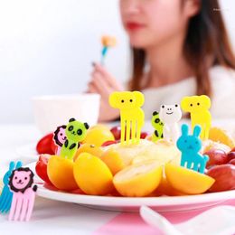 Forks Cute Mini Bento Sticks Children'S Cartoon Fruit Fork Set Creative Plastic Decoration Animals Picks