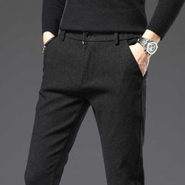 Men's Pants Autumn Winter New Thick Casual Pants Men Business Fashion Slim Stretch Black Blue Grey Brand Clothes Brushed Trousers Male 28-38 W0414