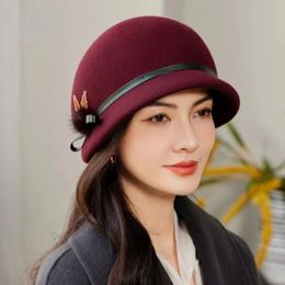 Wide Brim Hats Bucket Hepburn Style 100 Australia Wool Cloche Hat Female Party Fedora Lady Chic Felt Beret Woman Winter Irregular Top Cap 231110