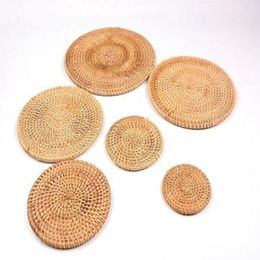 Table Mats 1PC 8/10/13cm Round Rattan Placemat Handmade Coasters Natural Bowl Pad Padding Cup Kitchen Accessories