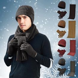 BeanieSkull Caps Mens Womens Winter Knit Hat Long Neck Scarf Touchscreen Gloves Set Cap With Fleece Lined Gifts For Men 231110