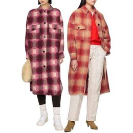 23AW isabels marant Designer-Wollmischungen Neue Jacken Lockerer Modetrend Druck Vintage Plaid Polos Kragen Einreiher Langer lässiger Damen-Vielseitiger Mantel Gezeitenoberteile