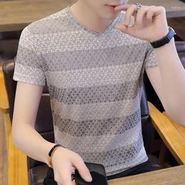 Men's T Shirts Shirt Men Lace Hollow Out Short Sleeve Summer Mens Clothing Men's Casual Round Neck Slim Fit Tshirt Tops