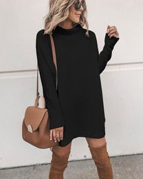 Casual Dresses 2023 Winter Warm Women's Dress Long Sleeve Turtleneck Black Female Loose Fashion Soft Lady Clothes