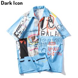 Men's Casual Shirts Dark Icon Graffiti Shirts Men Summer Beach Men's Shirts Short Sleeve Retro Shirts Man Streetwear Clothes 230410