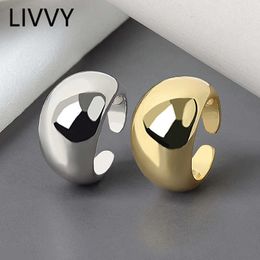 Band Rings LIVVY Korean Simple Silver Color Handmade Rings For Women Wedding Couple Creative Geometric Engagement Jewelry Gifts P230411