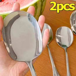 Spoons 1/2PCS Stainless Steel Long Handle Large Soup Spoon Tableware Round Communal Dinner Dessert Scoop Kitchen Tools