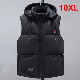 Men's Vests Winter Vests Men Thick Warm Vest Plus Size 10XL Fashion Casual Solid Colour Hooded Vests Sleeveless Jacket Big Size 10XL J231111