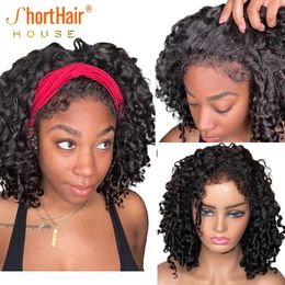 13x4 Lace Front Human Hair Wigs For Girls Short Deep Curly Wig Kinky Hairline With Curly Baby Hair Pre-Plucked Cheap Synthetic Lace Frontal Wig