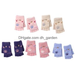 Five Fingers Gloves Five Fingers Gloves Cartoon Cat Winter Knitted Plush Fingerless With Top Drop Delivery Fashion Accessori Dhgarden Dhm4Y