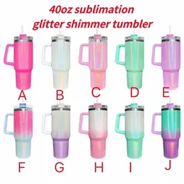 A set of 40oz Sublimation Glitter Tumbler with Handle Shimmer Tumbler Stainless Steel big capacity Beer Mug Insulated Travel Mug Travel Coffee Mug for DIY1