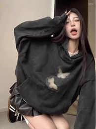 Women's Hoodies Autumn Winter Butterflies Print Black Hoodie Women Streetwear Harajuku Oversized Pullover Sweatshirts Y2k Clothes