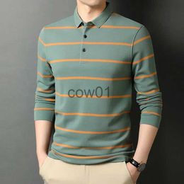 Men's T-Shirts Fashion Men Cotton Long Sleev Polo Shirts Spring Autumn New Male Clothes T-Shirt Lapel Basic Loose Thin Casual Striped Tops 2022 J231111