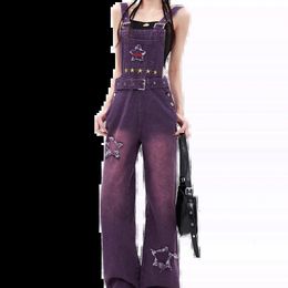 Women s Jeans Patchwork Star Demin Overalls for Women Autumn Winter Straight Jumpsuit Woman Purple Korean Fashion Ins Pants Y2K 231110