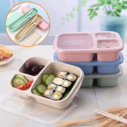 Dinnerware Sets Microwave Bento Lunch Box Healthy Wheat Straw Picnic Fruit Container Storage Kids School Adult Office Cutlery Set
