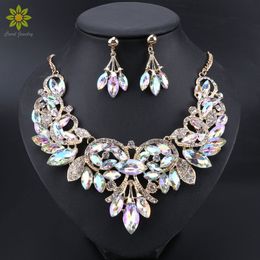 Earrings Necklace Luxury Indian Bridal Jewelry Sets Wedding Party Costume Jewellery Womens Fashion Gifts Leaves Crystal Necklace Earrings Sets 230410