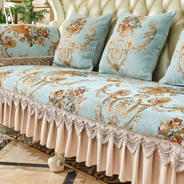 Chair Covers Luxury Couch Cover 3 2 1 Seater Non-slip Sofa Slipcover Chenille Lace Skirt Single Recliner Furniture Protector For Living Room