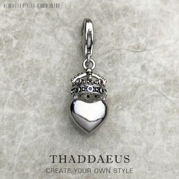 Charms Real 925 Sterling Silver Fashion Jewelry Crown Heart Pendant Charm For Women Men Drop Wholesale 230411