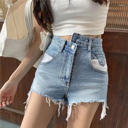 Women's Jeans 2023 Korean Denim Shorts Women High Waist Jean Light Blue Spliced Short Pants Summer Casual K297