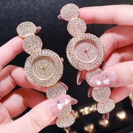 Wristwatches 2023 Luxury Rhinestone Bracelet Watches Set Women Crystal Quartz Ladies Dress Wristwatch Clock 2pcs Relogios