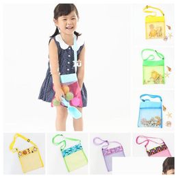 10 Colours 23X23Cm Amazing Beach Mesh Bag Portable Kids Oblique Backpack Childrens Fun Pouch Toys Sea Shell Storage Supplies Seafront D Dhlwg