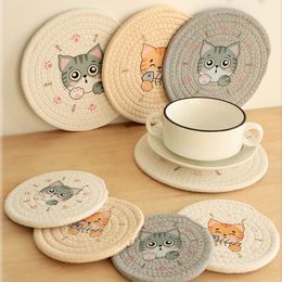 12cm Table Pad Insulation Placemat Cup Bowl pad Mat Home Decoration Durable Cat Pattern Coaster Decoration Kitchen Accessories