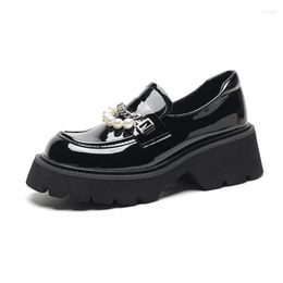 Dress Shoes Platform Leather Women Spring 2023 British Style Black Loafers Versatile Vintage Japanese Muffin Single Shoe Woman