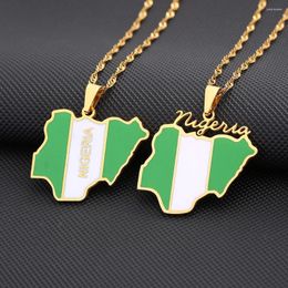 Pendant Necklaces Enamel Drop Oil Africa Nigeria Map Flag Necklace For Women Girls Stainless Steel Nigerianos Jewellery Ethnic Party Gifts