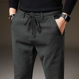 Men's Pants Men's Winter Fleece Warm Casual Pants Classic Style Thick Cotton Straight-leg Trousers Male Brand Men Clothing W0411