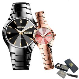 Wristwatches OLEVS Fashion Lovers Watches For Men Women Waterproof Arabic Clock Silver Stainless Steel Couple Casual Ladies Quartz Wristwatch 230410