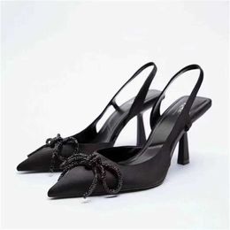 New Sandals Womens Transparent Pumps Woman High Heels Luxury Sparkly Bow Slingback Clear Rhinestone Summer Heeled 230406