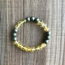 Strand Natural Round Beads Pyrite & Yellow Quartz Bracelet Women And Men's Bracelets Wrist Yoga Friend Gift