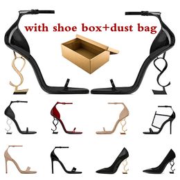 Designer High Heels Women Dress Shoes Designers Patent Leather Luxury Gold Tone Red Womens Lady Fashion Ruffles Sandals Party Wedding Office Pumps