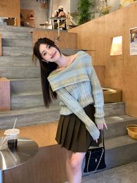 Women's Sweaters Women 2023 Diagonal Collar Off Shoulder Solid Slim Pull Femme Y2k Top Sueter Mujer Long Sleeve Sweater Knitwear