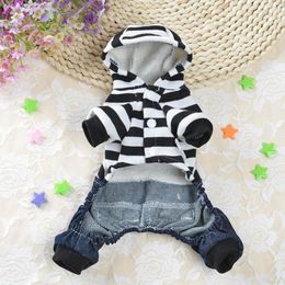 Dog Apparel Classic Four Legs Out Pet Dress With Bear Face On The Back Stripped Jumpsuit Hoodie Fashion Small Animal Cloth