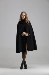 Women's Wool Blends Autumn and Winter Hand Sewn Reversible Cloth Cape Coat 231110